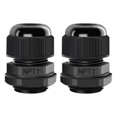 Imagem de LeMotech Pacote com 2 terminais NPT de 2,5 cm à prova d'água ajustáveis conectores de cabo de 18-25 mm juntas de nylon preto com juntas