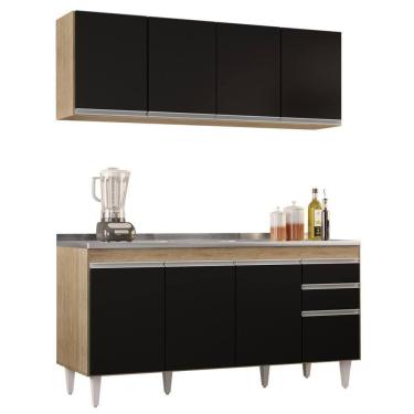 Imagem de Armário Aéreo Nevada E Balcão Gabinete Com Pia 160cm Arkansas Castanho-preto - Lumil