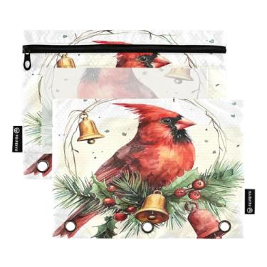 Imagem de Dinossauro colorido T Rex andando de skate, bolsa para lápis com 3 anéis, 2 unidades, organizador de pastas para crianças, adolescentes e adultos, Pássaro vermelho em pé em uma coroa de sinos, 25*18