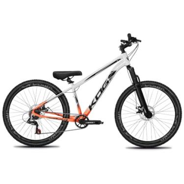 Imagem de Bicicleta Aro 26 KOG 1x7 Freeride – Bike para Grau, Freeride Urbano, Suspensão 80mm, Freios a Disco, 7 Velocidades, Branco Laranja, Adesivo Preto,Vmaxx Preto Fosco