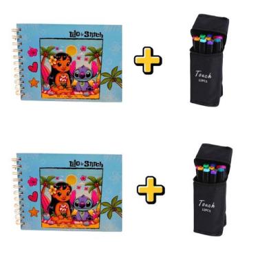 Imagem de 2 Kit Canetinhas Ponta Dupla 12 cores e 2 Livro De Colorir Bobbie Good