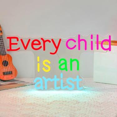 Imagem de WLDGGM Letreiro De Neon "Toda Criança É Um Artista" Com Letras Para Decoração Parede, Colorido Led Sala Aula, Quarto Infantil, Desenho Presente