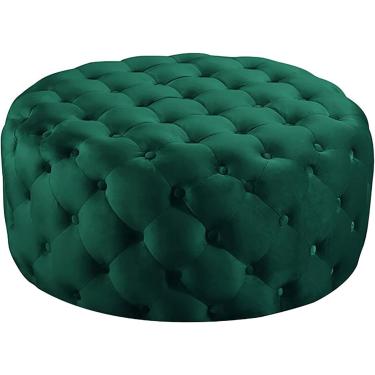 Imagem de Luxo banquinho de apoio para os pés de pelúcia luxuoso, pequena mesa de café de mordia, otomano de veludo redondo, final da cama para o quarto da sala de estar de hospedagem, verde, 60x60x40