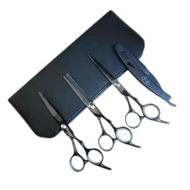 Imagem de Kit 3 Tesouras Fio Navalha Desfiadeira Profissionais Para Cabeleireiro/Barbeiro (FERROSO)