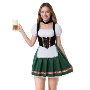 Imagem de yolsun Fantasia feminina Oktoberfest, fantasia de Dirndl bávara, Halloween, festival de cerveja alemão, vestido adulto, Verde militar, M