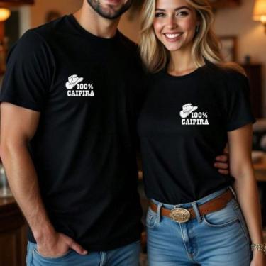Imagem de Camiseta Algodão Unissex Country Casal Estampa 100% Caipira Chapéu Bot