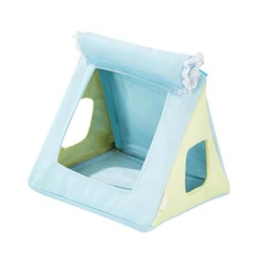 Imagem de WeiLaiKeQi Casa de de pássaro, decoração Habibat, rede suspensa, uso nas quatro estações, respirável, tenda para papagaios, cabana para calopsitas, Azul