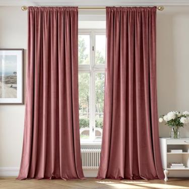 Imagem de MIULEE Cortinas de veludo rosa rosa empoeirado 213 cm de comprimento, cortinas blackout com isolamento térmico para quarto, sala de estar, pátio, painéis de janela com bloqueio de luz, bolso para