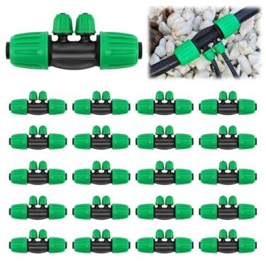 Imagem de Kalolary 20 peças de conectores de T farpado bloqueado, kit de acessórios de irrigação por gotejamento de 12/16 mm a 4/7 mm conector fêmea de bloqueio de tubo de 4 vias peças de irrigação de bloqueio
