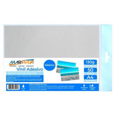 Imagem de Vinil Adesivo A4 Semi Transparente 130g Brilho 50 Folhas - Marpax