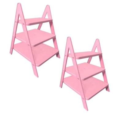 Imagem de Kit Festa com 2 Escadinhas para Doces e Lembrancinhas Escada para Decoração de Aniversário (Rosa)