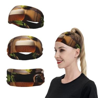 Imagem de Cerveja e Hop Cones tiaras esportivas para homens e mulheres faixas de transpiração com absorção de umidade para treino faixa de suor para corrida masculina faixa de cabelo elástica para tênis
