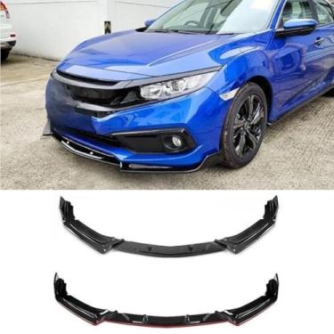 Imagem de Para Civic Car Front Bumper Lip Spoiler Carbono Look Parte Exterior para Civic 2019-2021 Capa de Para-choques Acessórios de Carro (Preto Vermelho)