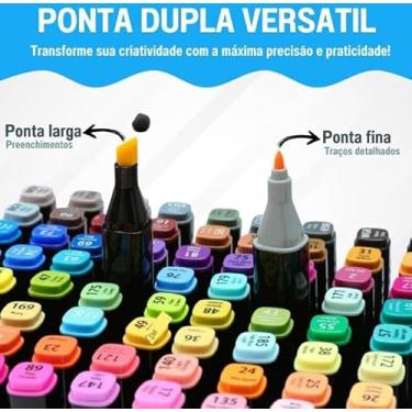Imagem de Canetinha Ponta Dupla para Colorir Kit Estojo de Canetas Escolar Marcador Coloridas Permanente Duas Pontas 24 Cores