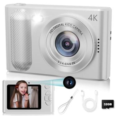 Imagem de Câmera digital infantil, 48 MP, 1080p, zoom 8x, luz de preenchimento, cartão SD de 32 GB (prata)