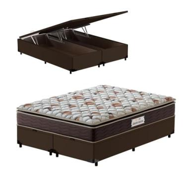 Imagem de Cama Box com Baú Queen Marrom + Colchão de Espuma D45 - Probel - Guarda-Costas ProForce Plus 158x198x70cm