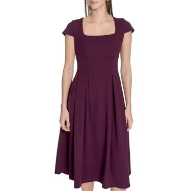 Imagem de Calvin Klein Vestido midi feminino de crepe com manga cavada, Berinjela, 40