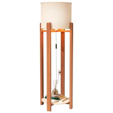 Imagem de Luminária Abajur de Chão com Mesa Lateral MDF Decorativo Cúpula de Linho (Off White)