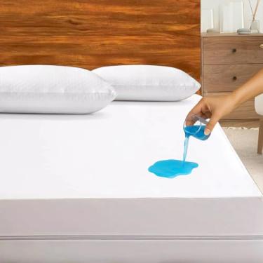 Imagem de Revestimento de colchão com zíper tamanho GG completo, protetor de colchão 100% poliéster impermeável, capa de colchão premium com zíper com proteção de seis lados, capa de colchão absorvente com