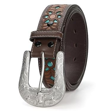 Imagem de TRIWORKS Cintos Western para mulheres, cowgirl, caubói, turquesa, para calças jeans, vestidos, 2 estilos: marrom/azul, 51" long-Fit Waist Size 41"-45"