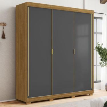 Imagem de Guarda Roupa Casal Porto 2m 3 Portas de Correr cor Cinza Nature - Vila