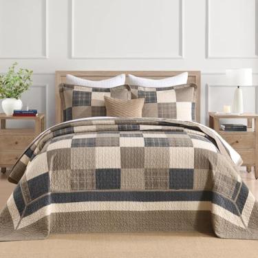 Imagem de Finlonte Colcha King extragrande de 304,8 cm x 304,8 cm - 100% algodão, leve, acolchoada, colcha King com 2 fronhas, marrom/bege/creme