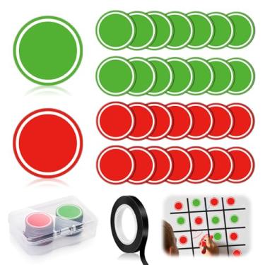Imagem de 30 peças de ímãs vermelhos e verdes fofos de 2,5 cm com fita risca preta de 3 mm 1/8 caixa de armazenamento transparente pequena para quadro branco, geladeira, sala de aula, decoração