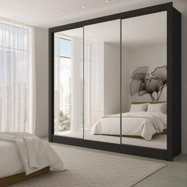 Imagem de Guarda-Roupa Casal Giulia Slim 3 Portas 3 Gavetas com Espelho Preto - Panorama Móveis