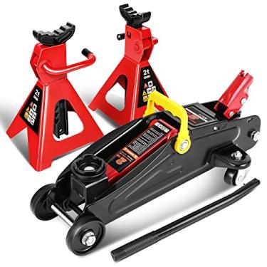 Imagem de DNA MOTORING TOOLS-00280 Low Profile Hydraulic Trolley Service/Floor Jack Combo with 2 Ratchet Jack Stands, 2 Ton (4000 lbs) Capacity