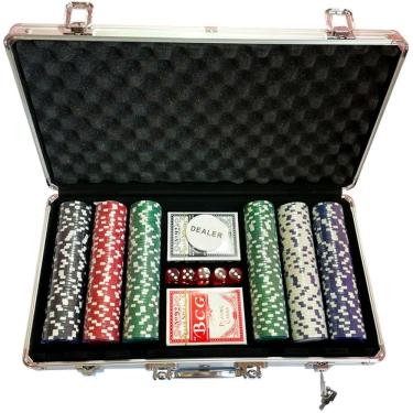 Imagem de Maleta De Poker Prata Com 300 Fichas Numeradas Baralho Carta