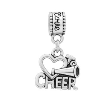 Imagem de Berloque I Love to Cheer – Pingente banhado a prata com megafone e coração para líderes de torcida – Compatível com Pandora, Troll, Chamilia e pulseiras europeias – Presente para time de torcida e