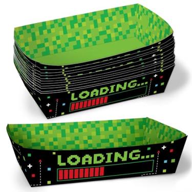 Imagem de Big Dot of Happiness Bandejas de comida de papel de festa de videogame Pixel, barcos de comida descartáveis para aniversário, piquenique, churrasco, suportes de comida de papel dupla face para nachos