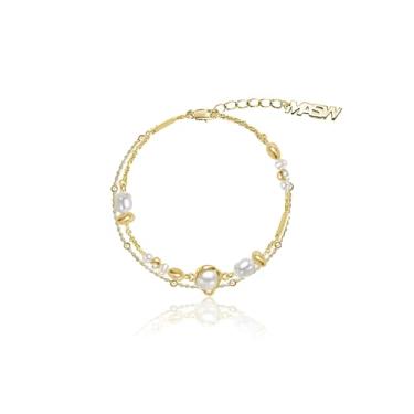 Imagem de Pulseira moderna de pérolas de água doce temperamento pulseira feminina banhada a ouro 18K elegante joia de pérola barroca M3450-2
