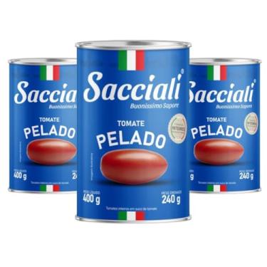 Imagem de Tomate Pelado Inteiro Sacciali Kit com 3 Latas de 400g – Sabor Natural e Qualidade Italiana