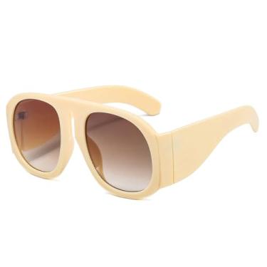 Imagem de Óculos de sol grandes Goggle femininos Steampunk armação grande lente degradê óculos de sol femininos, C6bege, marrom, tamanho único