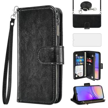 Imagem de Asuwish Capa de celular para Samsung Galaxy A05 carteira com protetor de tela alça transversal flip zíper suporte para cartão de crédito de vidro temperado suporte para cordão móvel Ao5 A 05 mulheres