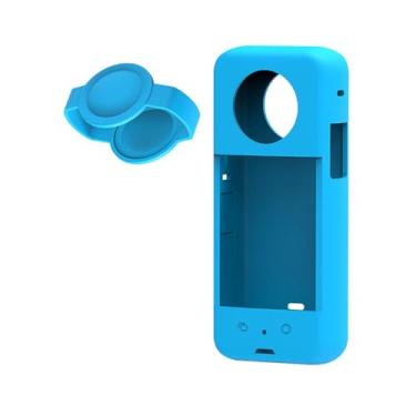 Imagem de SZZCNOX Capa protetora de silicone para Insta360 X5 com tampa de lente, capa de silicone macio e protetor de lente para acessórios de câmera esportiva panorâmica Insta360 X5 (azul)