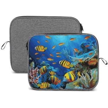 Imagem de Capa para laptop, impermeável, resistente a choques, bolsa protetora para notebook, leve, o mundo subaquático, peixes, tropicais, viagem, estojo compatível com laptop de 13 a 14 polegadas