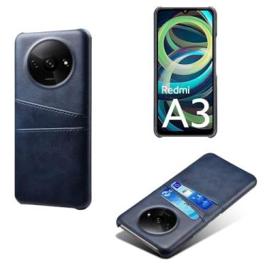 Imagem de Capas Compatível com Xiaomi Redmi A3 4G,Caso de couro PU-Tampa de telefone a prova de choque com 2 slots de cartão,Proteção anti-impressão digital e anti-gota-Blue