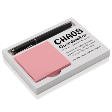 Imagem de Porta-notas de mesa para coordenador de caos presente engraçado para assistente de colega de trabalho, bandeja adesiva de madeira branca para notas e canetas, organizador de escritório para mulheres e