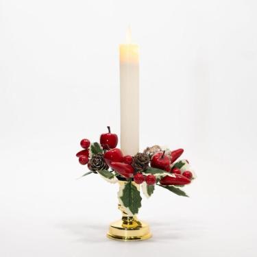 Imagem de Castiçal Decorado 2pçs Elétricas Pinha Frutas Natal 25cm