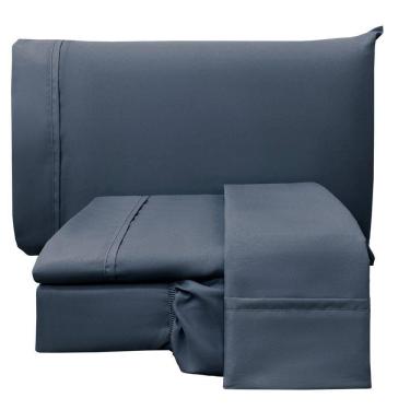 Imagem de Jogo De Cama Lençol King Conforto Percal 300 Fios 4 Peças - Azul