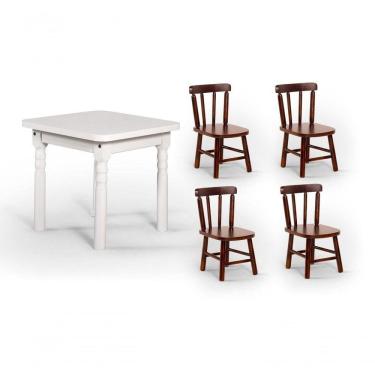 Imagem de Conjunto Mesinha Infantil Branca Com 4 Cadeiras Kids Imbuia