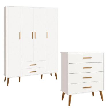 Imagem de Cômoda Gaveteiro e Guarda Roupa Isis Reller Retrô 4 Portas