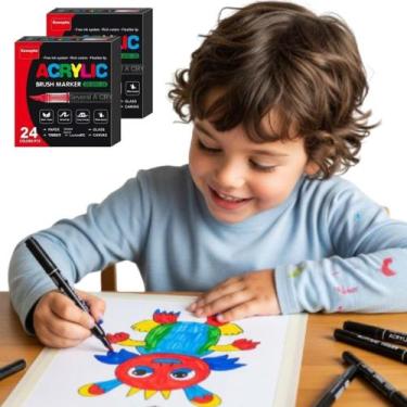 Imagem de Kit 24 Canetinhas Acrylica De Colorir Textura Desenho