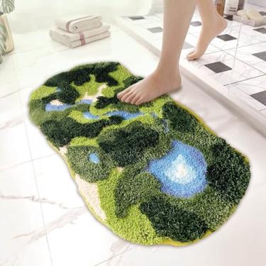 Imagem de YINGSHIF Tapete de musgo verde de 51 cm x 89 cm fofo felpudo tapete de grama para decoração de banheiro, antiderrapante, lavável na máquina, absorvente para sala de estar, tapete de chuveiro, tapete