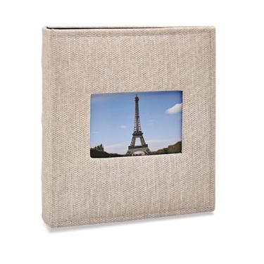 Imagem de Álbum de fotos Ical, encadernação fichário, para 200 fotos 13x18cm - envelope plástico preto - linha Prestige - capa com janela - modelo areia com costuras e janela - 484