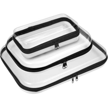 Imagem de Pacote com 3 capas rígidas transparentes com zíper, recipientes de plástico transparente para cosméticos, itens pequenos, blocos de construção, quebra-cabeças, artigos de papelaria, 3 tamanhos