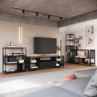 Imagem de Móveis Para Sala Estilo Industrial 1 Rack, 2 Estantes, 1 Aparador - La