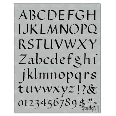 Imagem de Stencil1 Estênceis de caligrafia de 2,5 cm - letras e números - alfabeto maiúsculo e minúsculo Mylar para pintura, desenho e corte à mão - perfeito para letras em madeira, vinil e mais